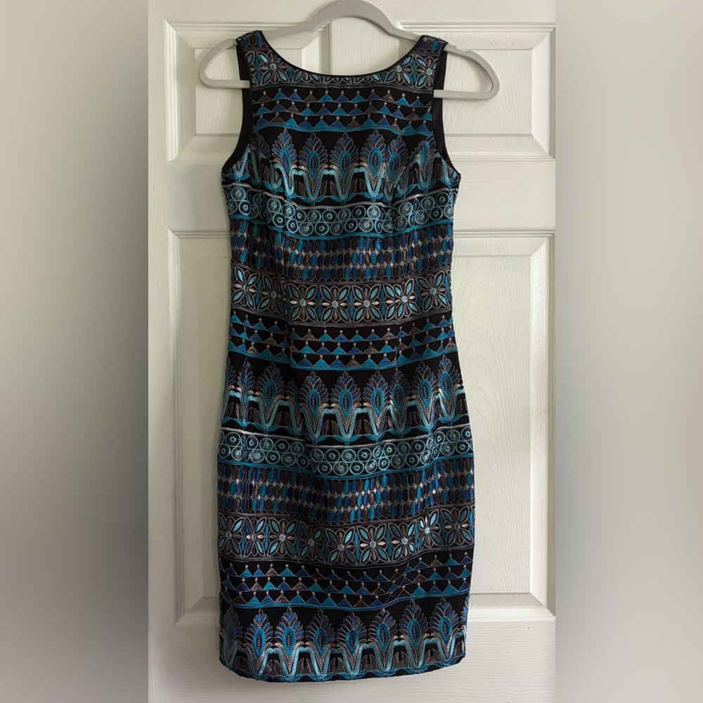 WHBM Stunning Blue & Black Metallic Dress